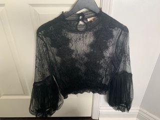 Honey - Black mesh lace ballon slv blouse Honey - Black mesh lace ballon slv blouse