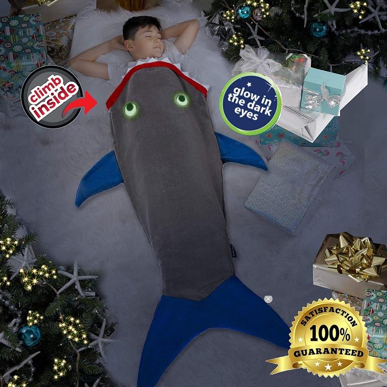 Blankie Tails New Gray and Deep Blue Glow in The Dark Shark Blanket for Kids Super Soft and Cozy Double Sided Minky Fleece Machine Washable Makes a Great Gift Everything Else on