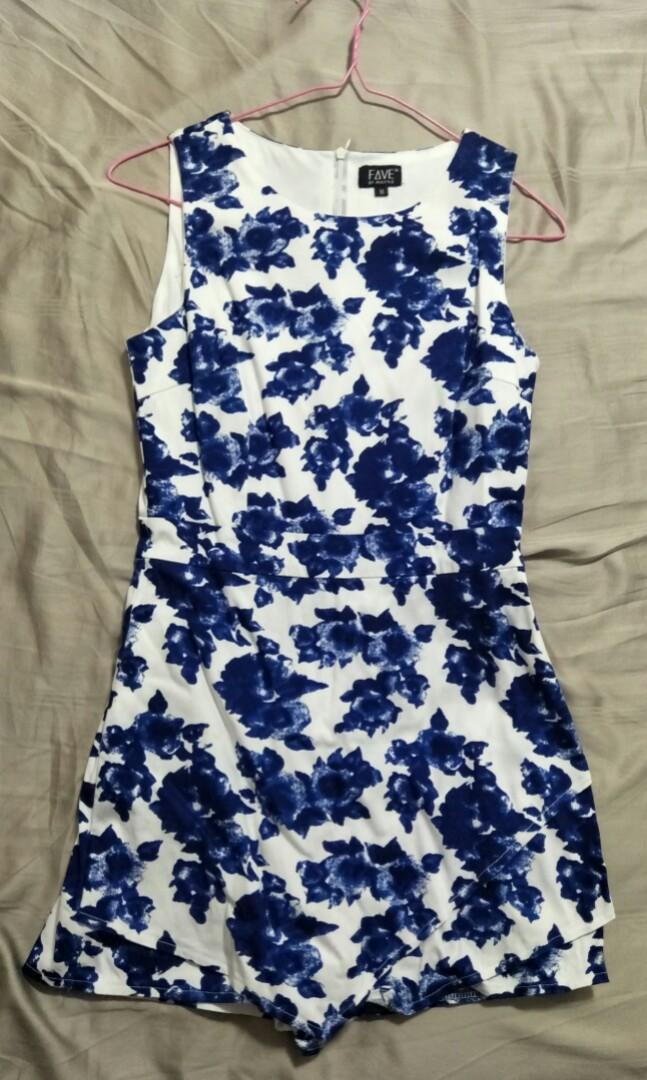 Blue and white floral romper clearance