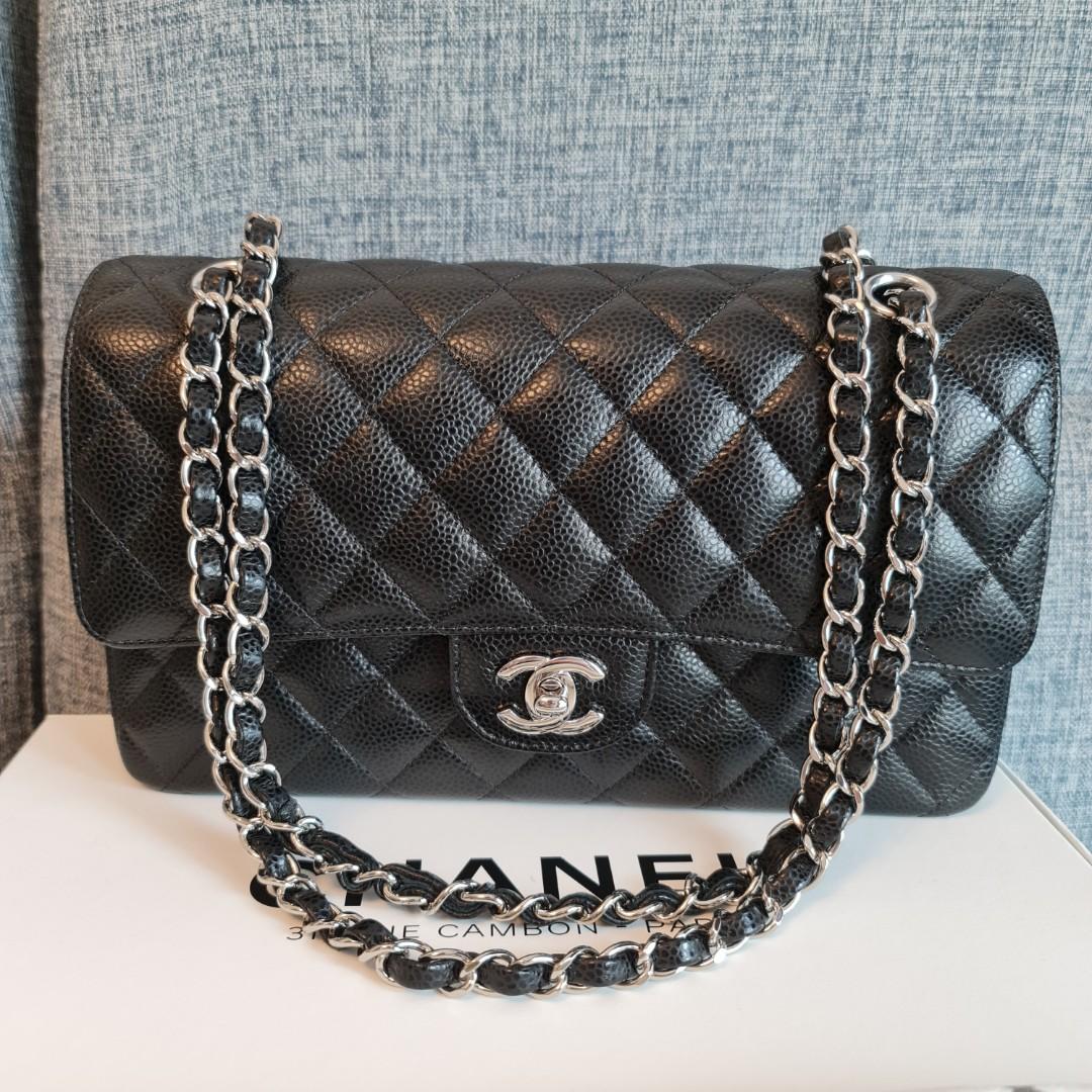 BN Authentic Chanel Medium Large M/L Classic Double Flap Bag in Black  Caviar Leather with Silver Hardware SHW, Luxury, Bags & Wallets on Carousell
