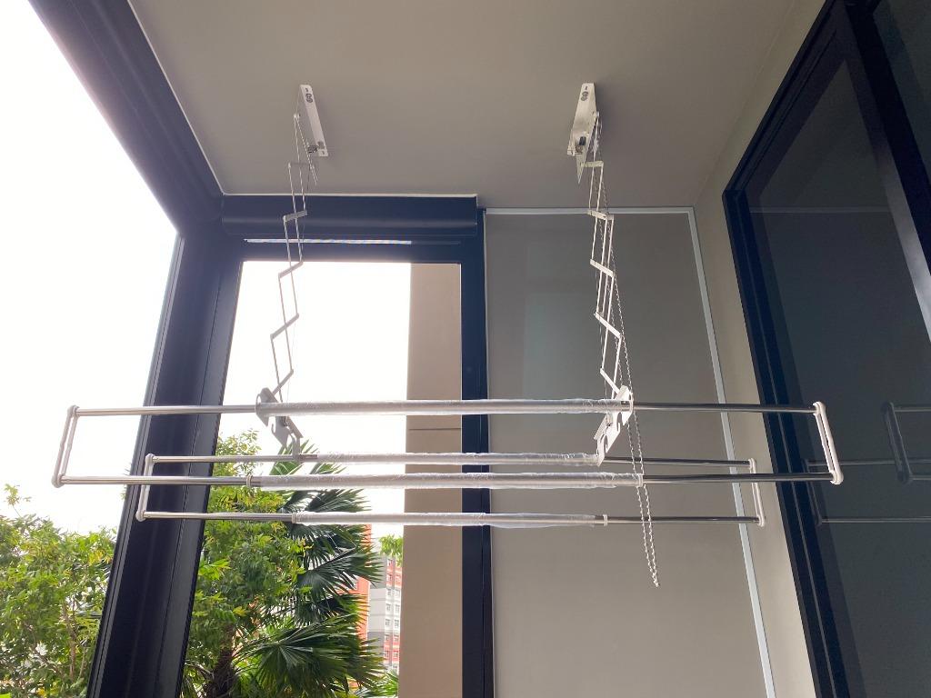 Ceiling mount pulley laundry pole system