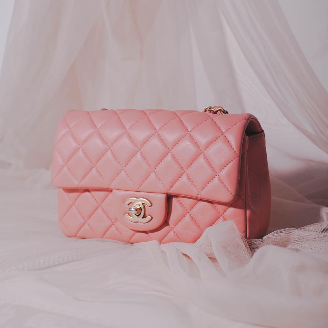 Chanel Rectangular Classic Flap Bag in Sakura pink and Matt gold