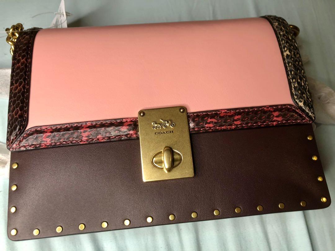 Coach X Jennifer Lopez Hutton Shoulder Bag in Colorblock with Snakeskin Detail