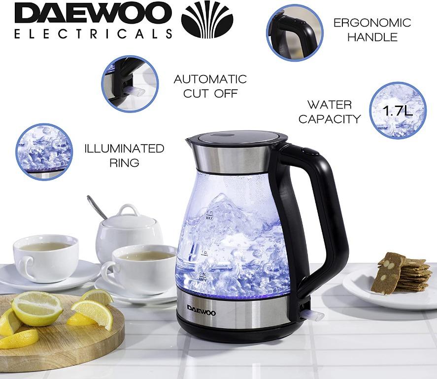 Daewoo stainless steel glass kettle and toaster twin pack set on sale