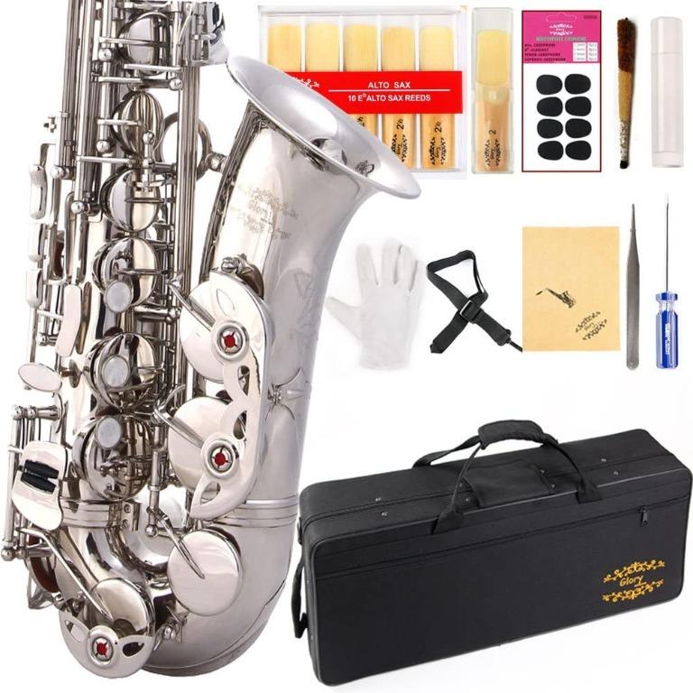 Glory Silver E Flat Alto Saxophone With 11reeds 8 Pads Cushions Case Carekit More Colors With Silver Or Gold Keys Hobbies Toys Music Media Musical Instruments On Carousell