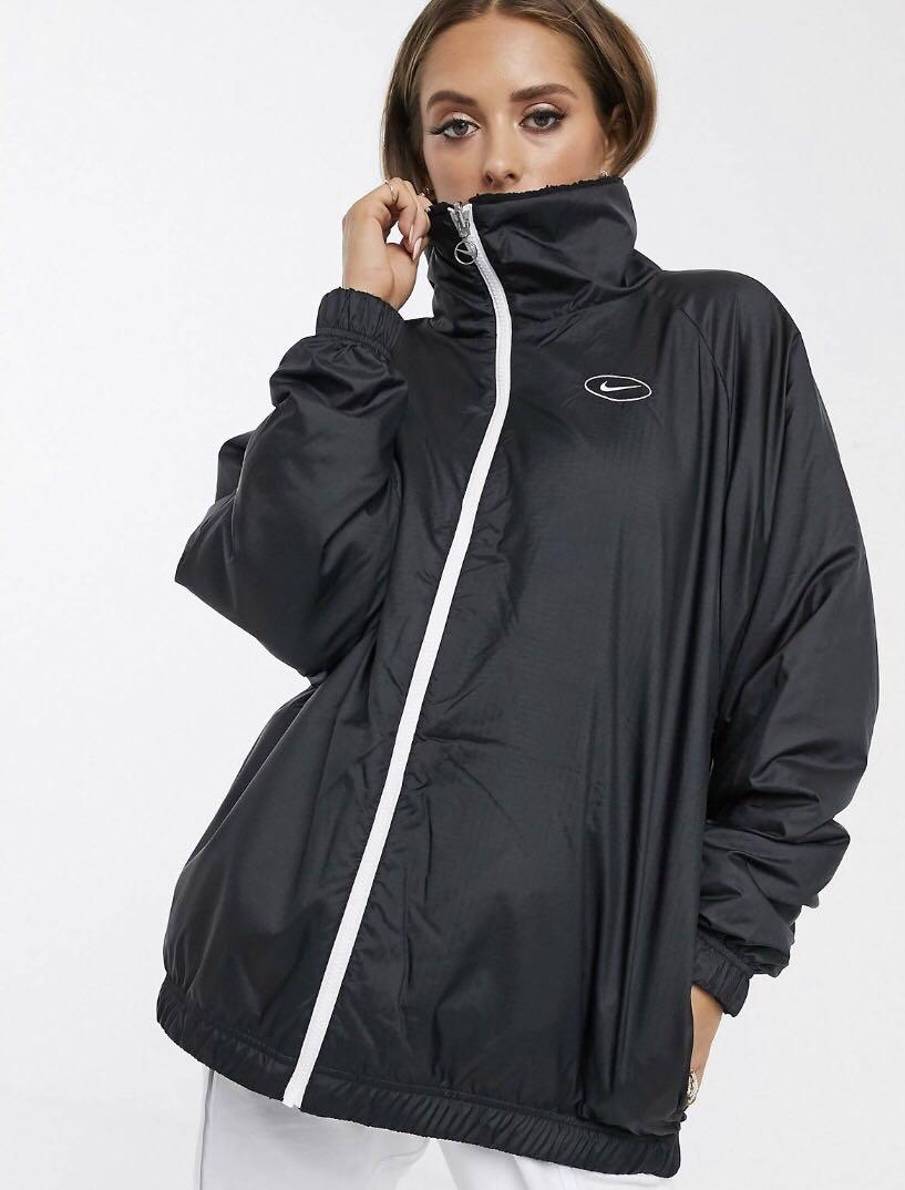 Nike black teddy fleece with oversized swoosh top