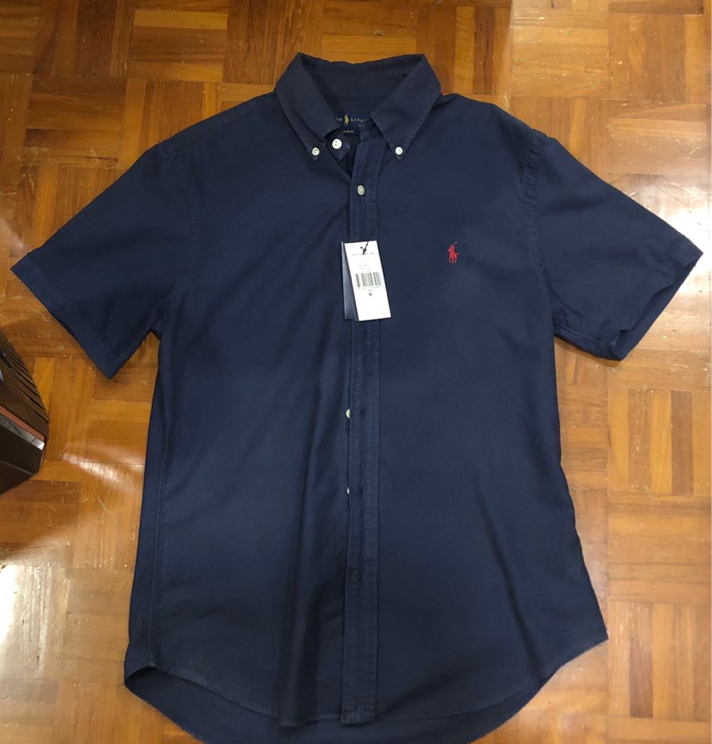 Polo Ralph Lauren short sleeve oxford shirt slim fit in navy blue SIZE M