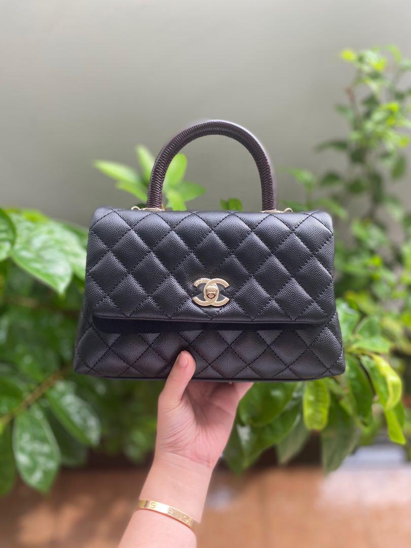 20K chanel mini coco handle with faux burgundy handle, Luxury, Bags &  Wallets on Carousell