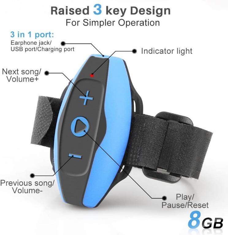 AGPTEK Swimming MP3 Player IPX8 with Waterproof Headphones and Armband,8GB Underwater Music