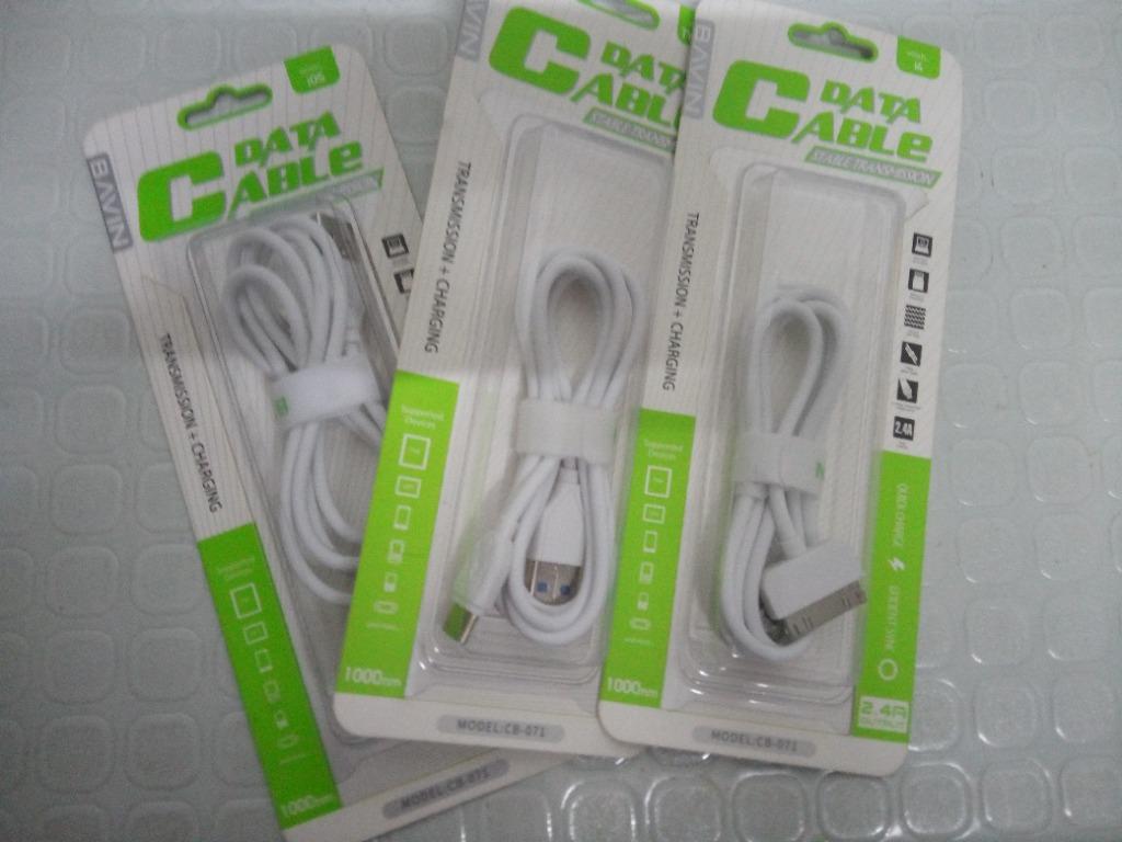 Assorted Bavin Cables 1A-2.4A (Category: Cables & Adaptors) located in Cainta. Submitted by whiteelephantph (Listing ID 1051372186, Image 1). Description: brand new. limited stocks ₱150 each supports 1A-2.4A power micro-usb / type-c / lightning / 30-pin ios available meet-up or lalamove pm is the key!.