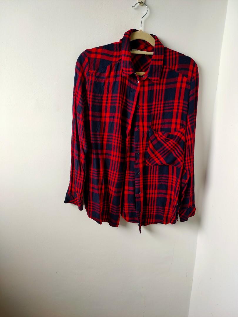 Bershka Red Flannel, Women's Fashion, Coats, Jackets and Outerwear on ...