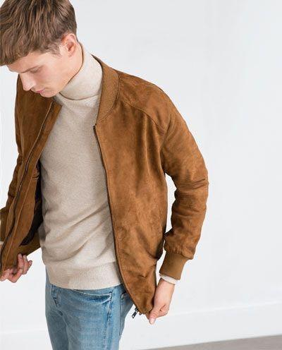 Brown Suede Bomber Jacket by ZARA Men s Fashion Coats Jackets
