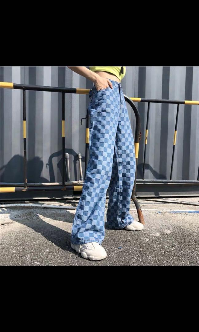 Checkered Denim Jeans