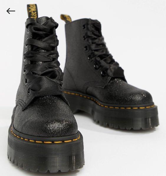 Dr Martens molly black glitter chunky flat form boots