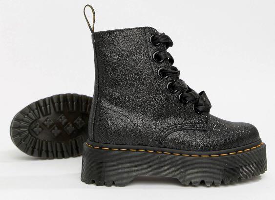 Dr martens molly black glitter chunky hotsell flatform boots