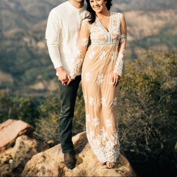 Forever 21 Nude Embroidered Lace Maxi Dress Prenup Dress Civil Wedding Dress Women s Fashion Dresses Sets Evening dresses gowns on Carousell
