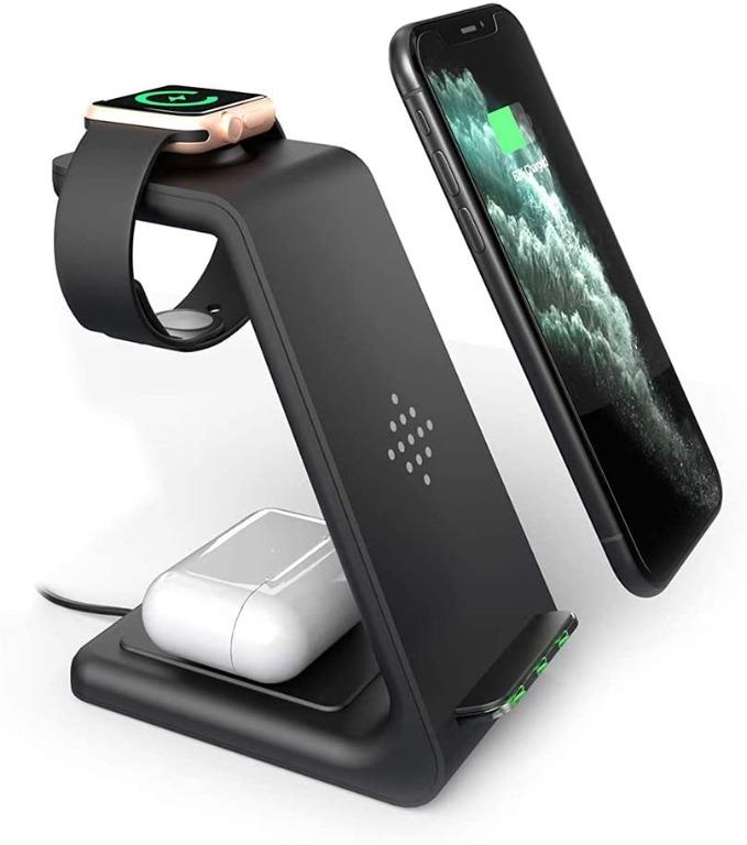 geekera wireless charger 3 in 1 wireless charging station stand dock for apple iphone 8 9 10 11 12 pro xs airpods 2 pro android phone apple watch2 3 4 5 6 qi fast charging temperature control electronics others on carousell