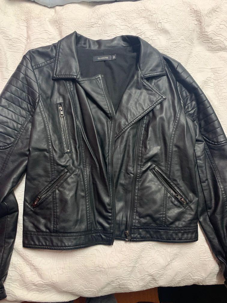 Glassons Black Leather Jacket, Women's Fashion, Clothes on Carousell