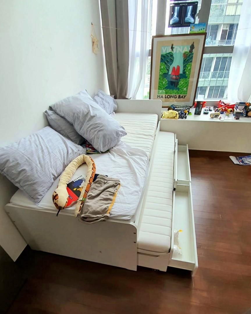 Ikea Släkt double single bed + matresses, Furniture & Home Living