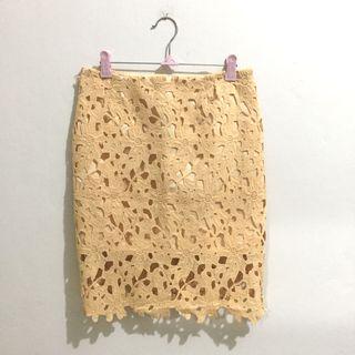 Lace Yellow Pastel Flower Skirt not Zara