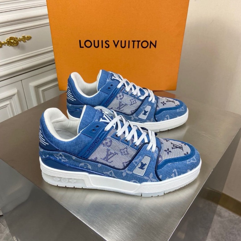 Louis Vuitton Trainer Sneaker Monogram Denim White Blue -   Worldwide Shipping