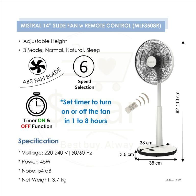 Mistral 14 Slide Fan with Remote Control [MLF3508R], Furniture u0026 Home  Living, Lighting u0026 Fans, Fans on Carousell