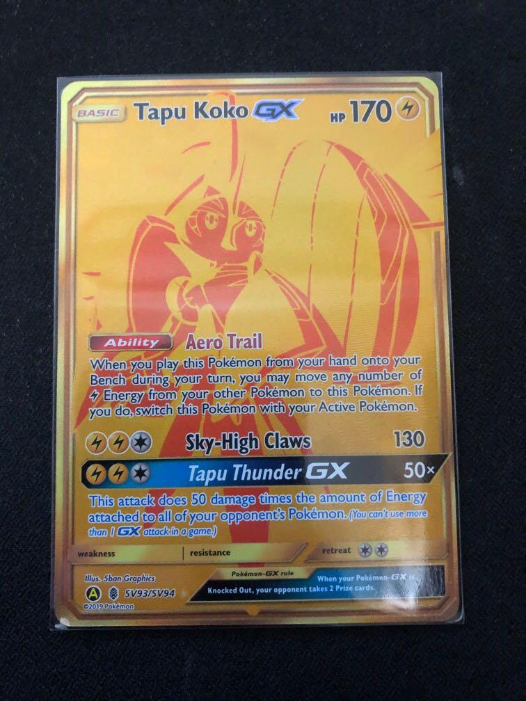 Pokemon card Tapu Koko GX gold card hidden fates, 興趣及遊戲, 收藏品及紀念品, 明星周邊