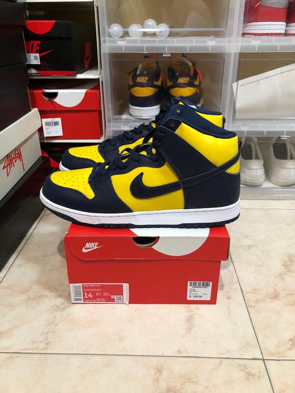 WTT) Nike Dunk High 'Michigan' US 14, Men's Fashion, Footwear, Sneakers on  Carousell