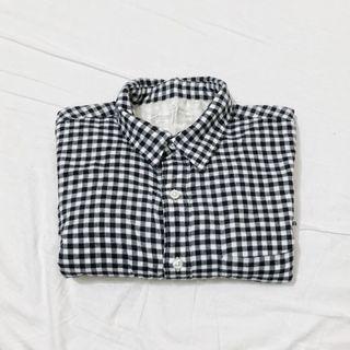 (二手 ) 無印良品 黑白格紋長袖棉襯衫