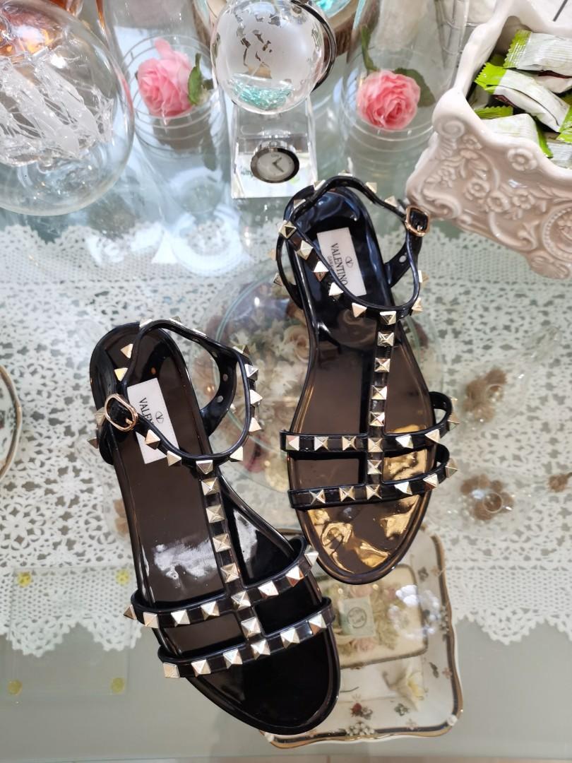 Garavani Rockstud Caged In Black Jelly Flats Sandals Size 35, Women's Fashion, Footwear, Flats Sandals on Carousell