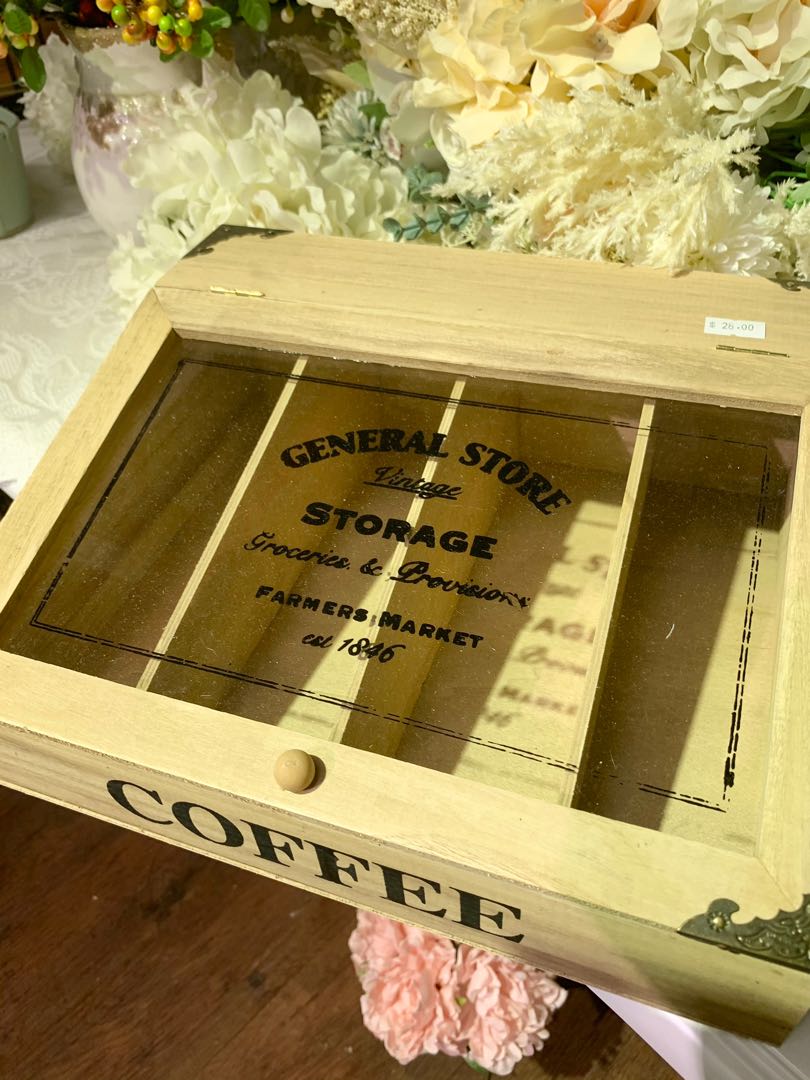 Brown coffee tea bag sachet compartment storage container, Furniture