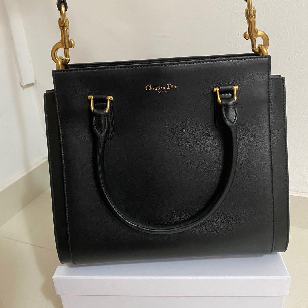 Dior 21st tote bag black leather office hangbag
