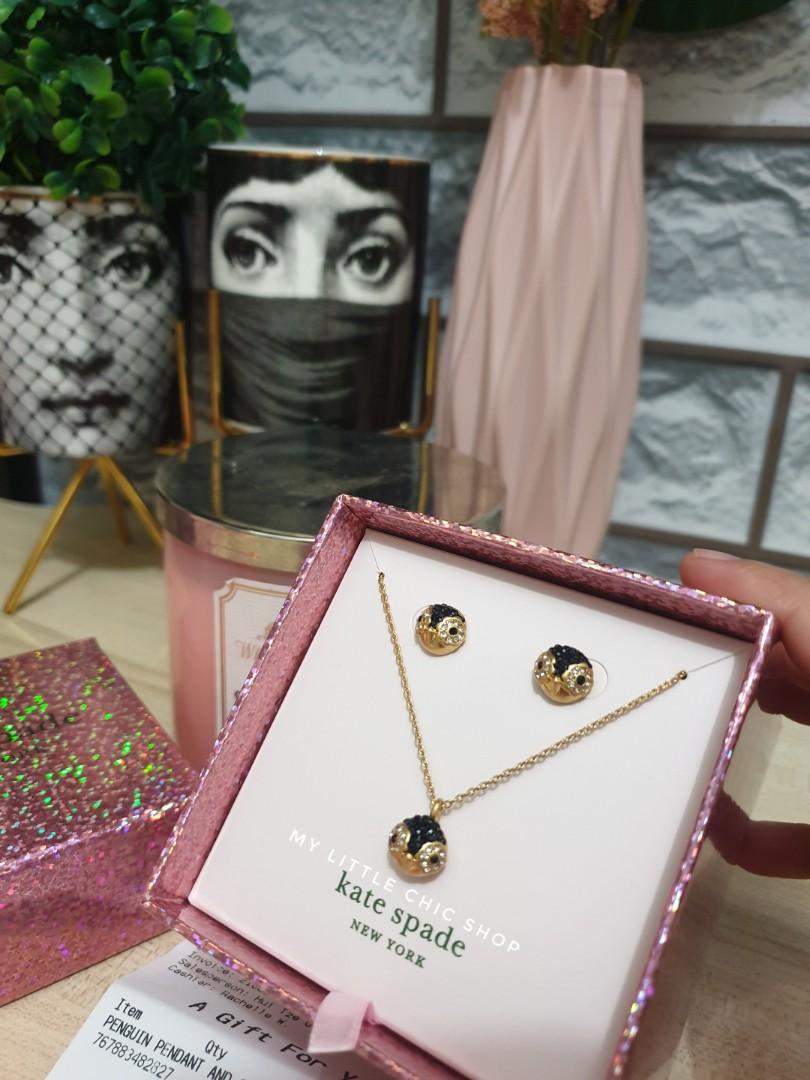 Kate spade penguin pendant and stud earrings set Women s Fashion Jewelry Organizers Necklaces on Carousell