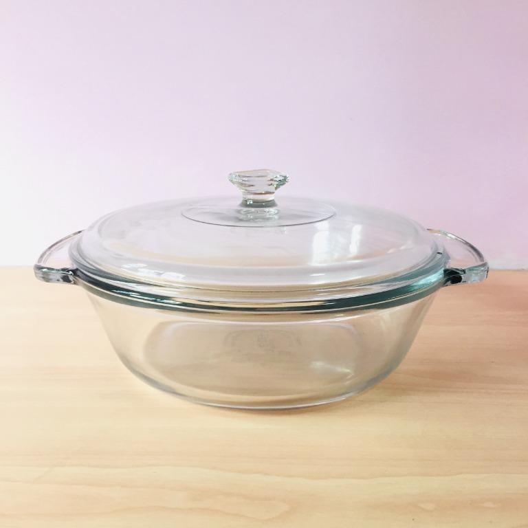 New Fire King Bakeware Glass Pot With Lid Round Glass Cooking Pot Microwave Safe Serving