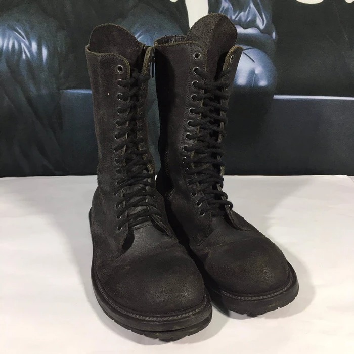 Rick Owens Reverse Leather Side Zip Combat Boots