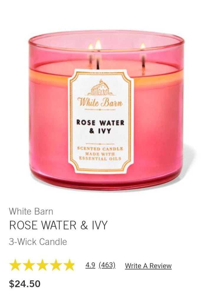 Rose Water & Ivy Candle, Beauty & Personal Care, Fragrance & Deodorants