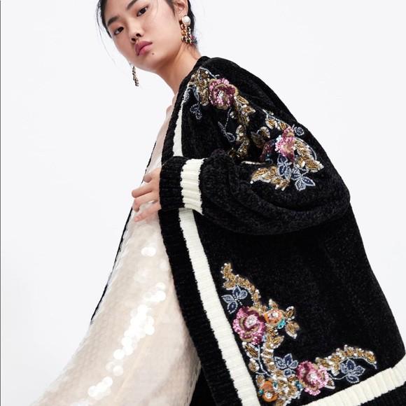 Embroidered chenille cardigan zara hotsell