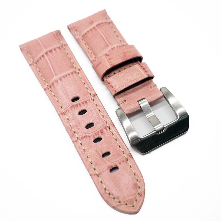 22mm, 24mm Panerai 粉紅色鱷魚皮紋牛皮錶帶(女裝短帶), 女裝, 手錶