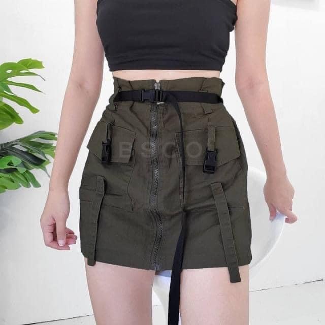 ARMY GREEN CARGO SKIRT WITH BUCKLE Women s Fashion Bottoms Skirts on Carousell