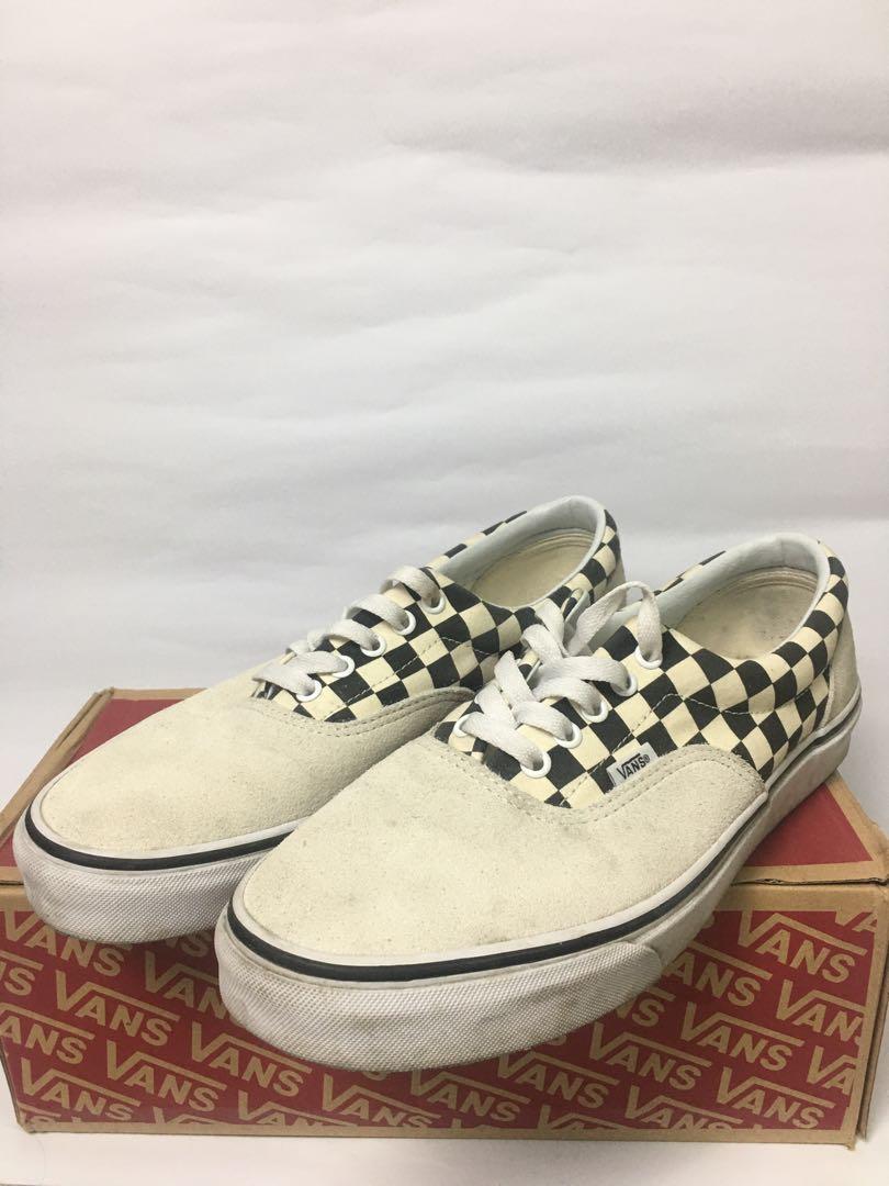 cream and white checkered vans