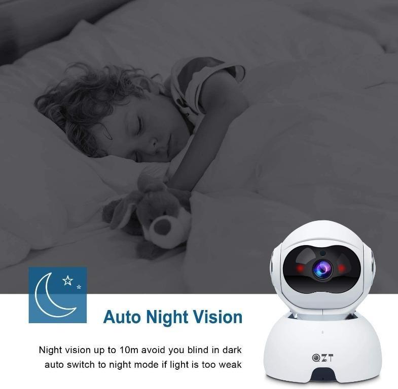 FREE DELIVERY QZT 1080P WiFi IP Camera 2.4Ghz Wireless Home Security Camera with AI Tracking Night Vision Motion Detection Full HD Video Baby