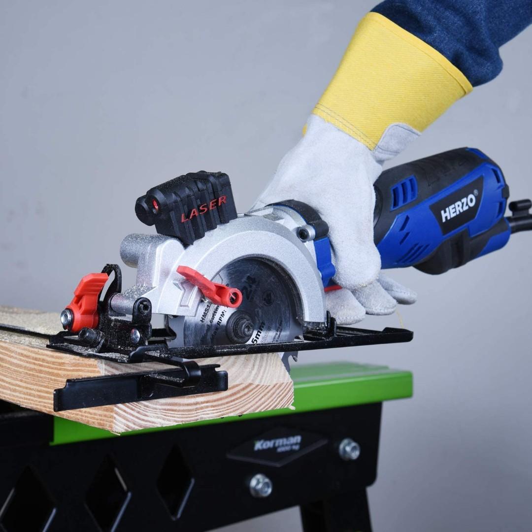 HERZO Compact Circular Saw 710W 3500 RMP Include Laser Guide Compact Mini Saw with 3 Wood Cutting Blades Adjustable Cutting Depth 0 45mm and Bevel Angle 0 45 112605 Furniture Home Living Home