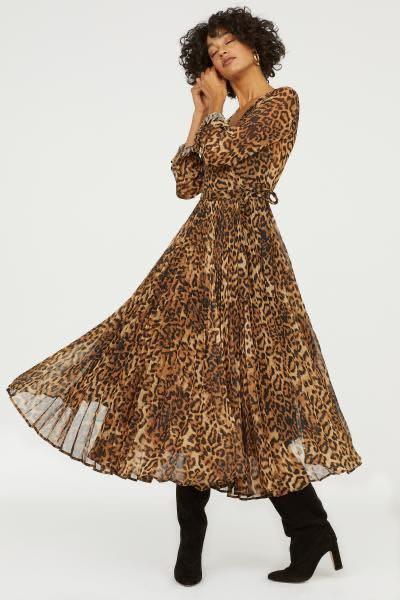H&m leopard pleated dress online