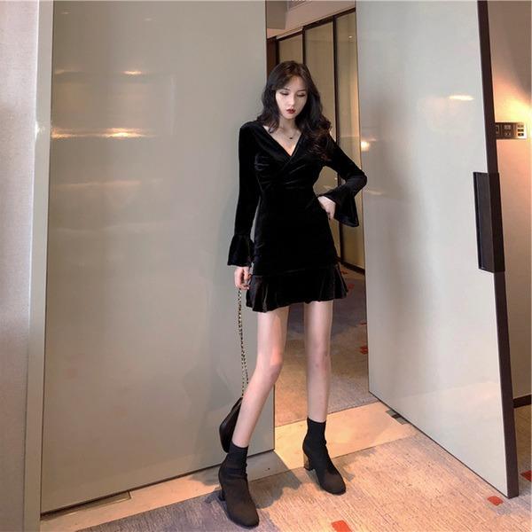 Ulzzang black deals dress