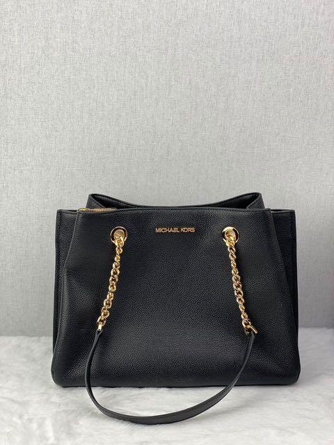 Michael Kors Teagen Large Long Drop Satchel (Black Leather)