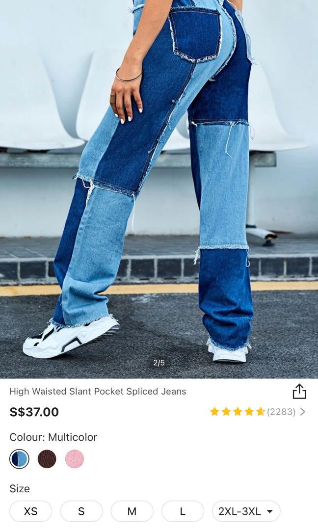 SHEIN HIGH WAISTED SLANT POCKET SPLICED 