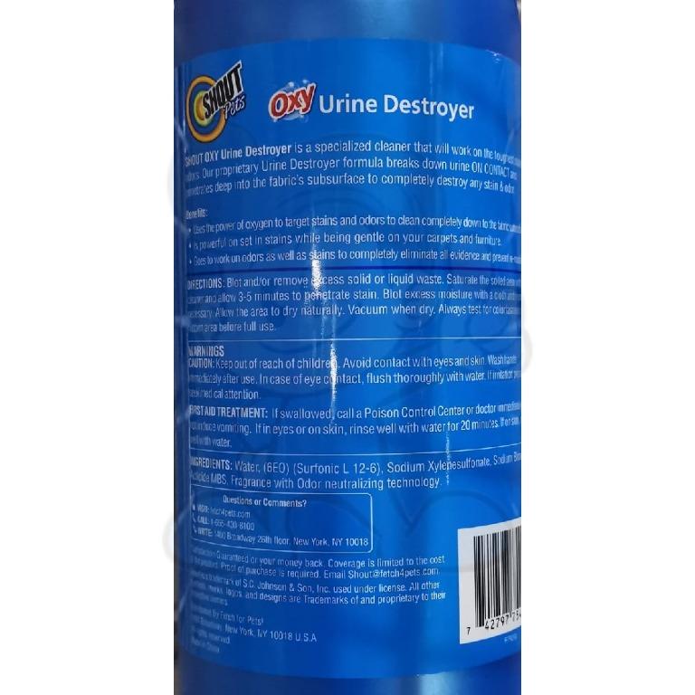 Shout for Pets Turbo Oxy Urine Destroyer Carpet Cleaner and Pet Odor Eliminator 32 oz Pet Supplies Health Grooming on Carousell