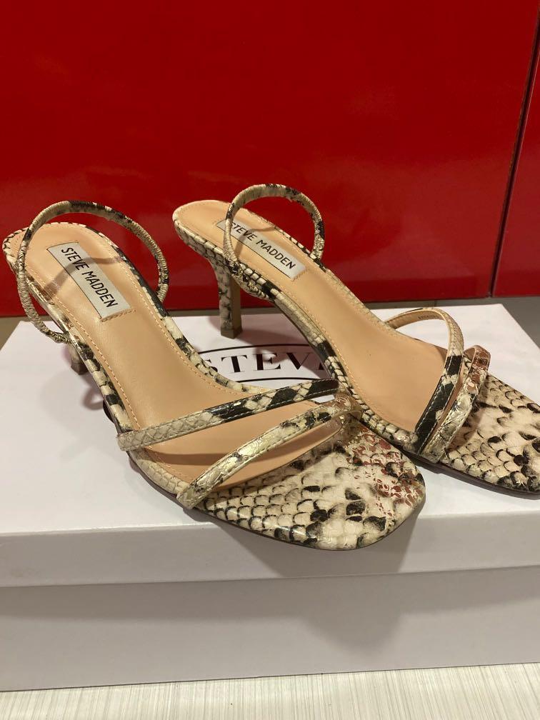 Steve Madden Nude Snakeskin Kitten Heels Strappy Sandals Size