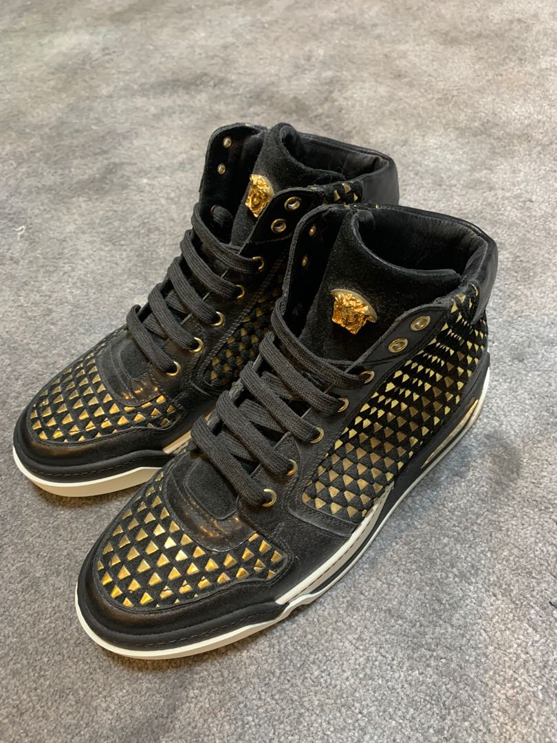 100 authentic rare Versace high cut sneakers shoe with gold