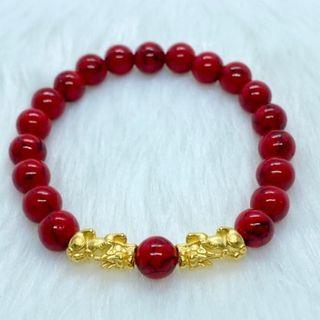 24K Hongkong Gold Piyao Red Coral Bracelet